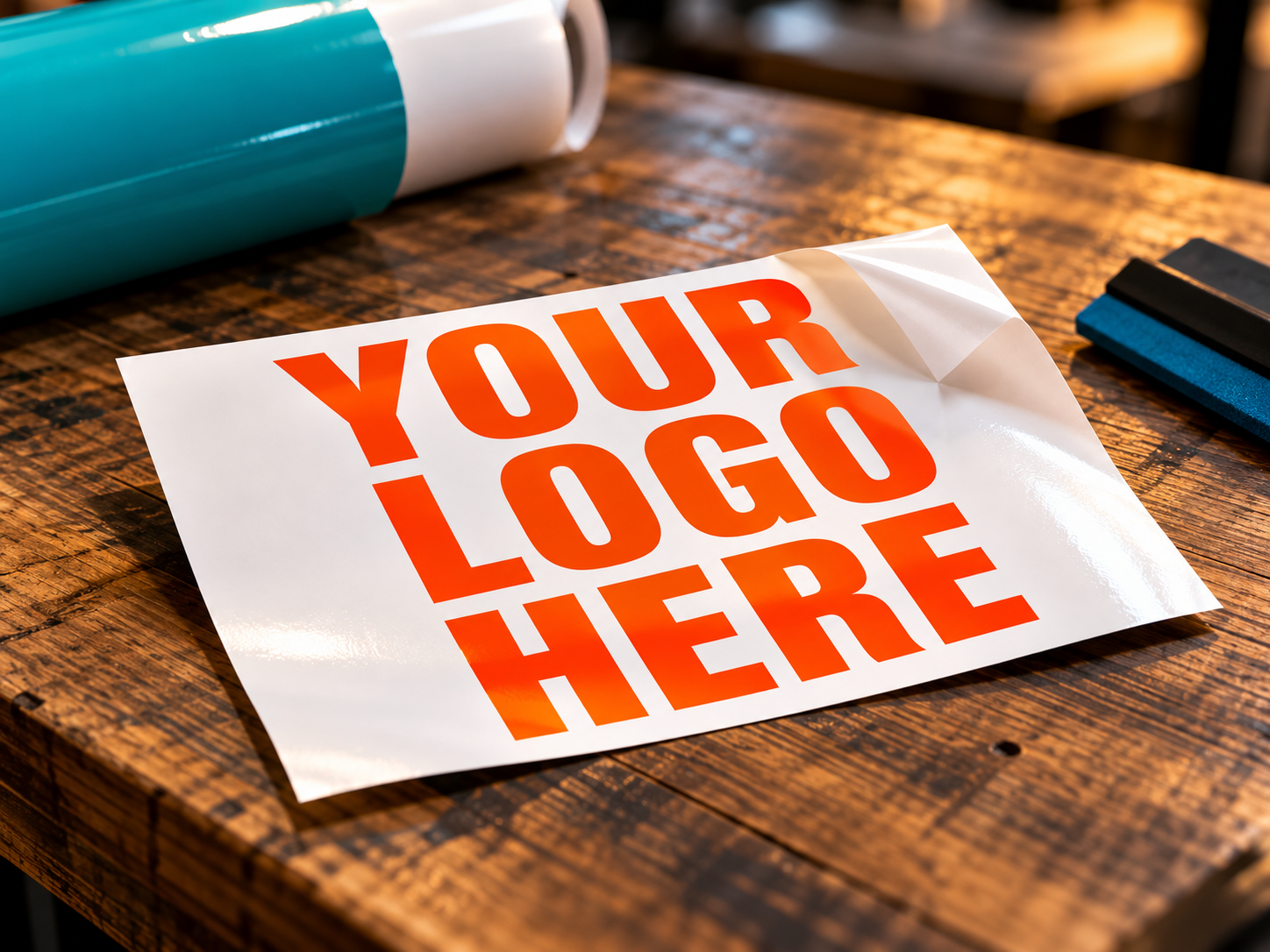 Your Logo Here example of custom-cut vinyl lettering