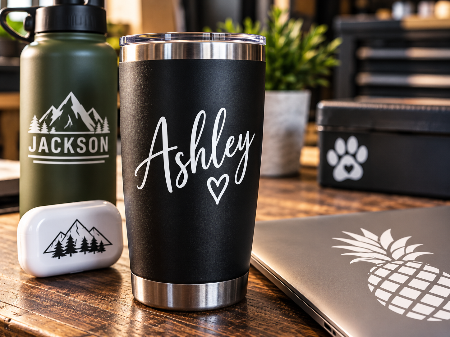 Personalized vinyl lettering and decals on everyday products
